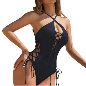 Side tie one piece bathing suit